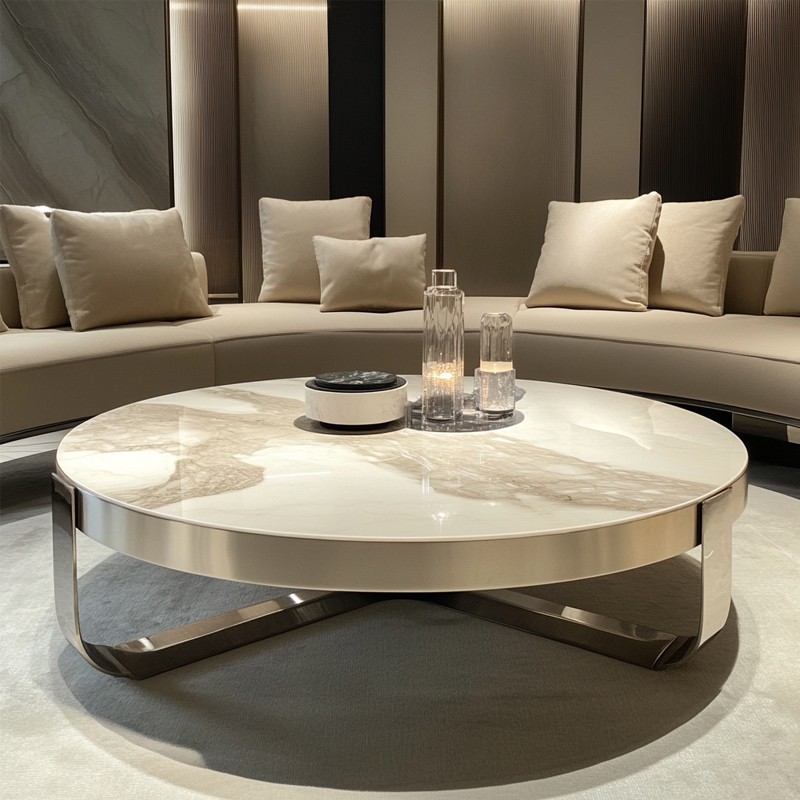Rund faux marmor och metall soffbord